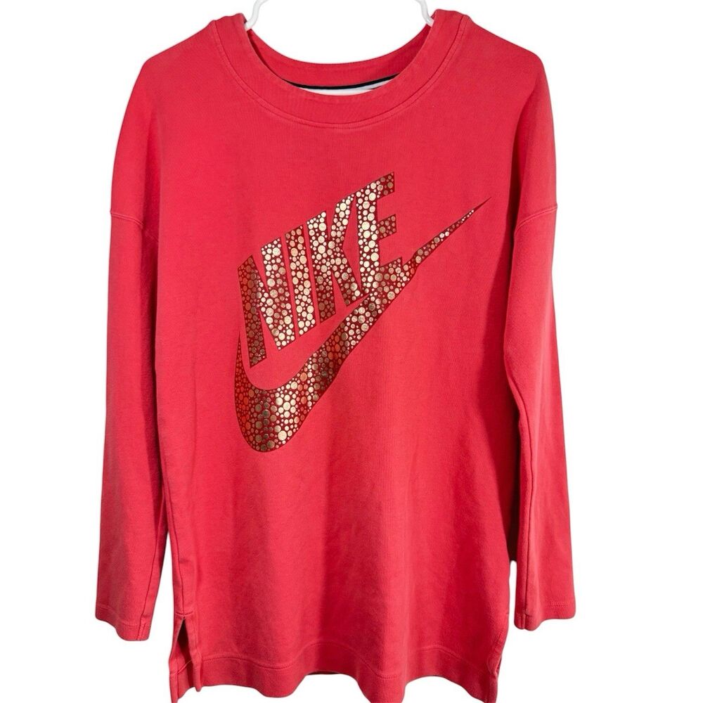 Nike Rally Crewneck Long Sleeve Shirt Top Metallic Logo Spellout Size Small